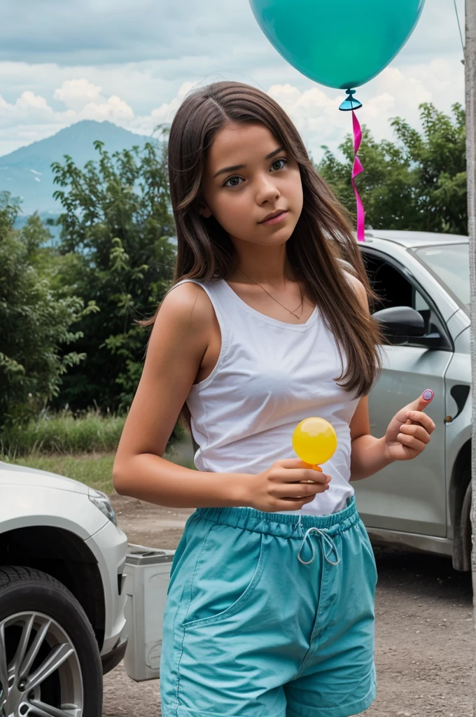 Generate a image a girl doing experiment with balloon and petrol 