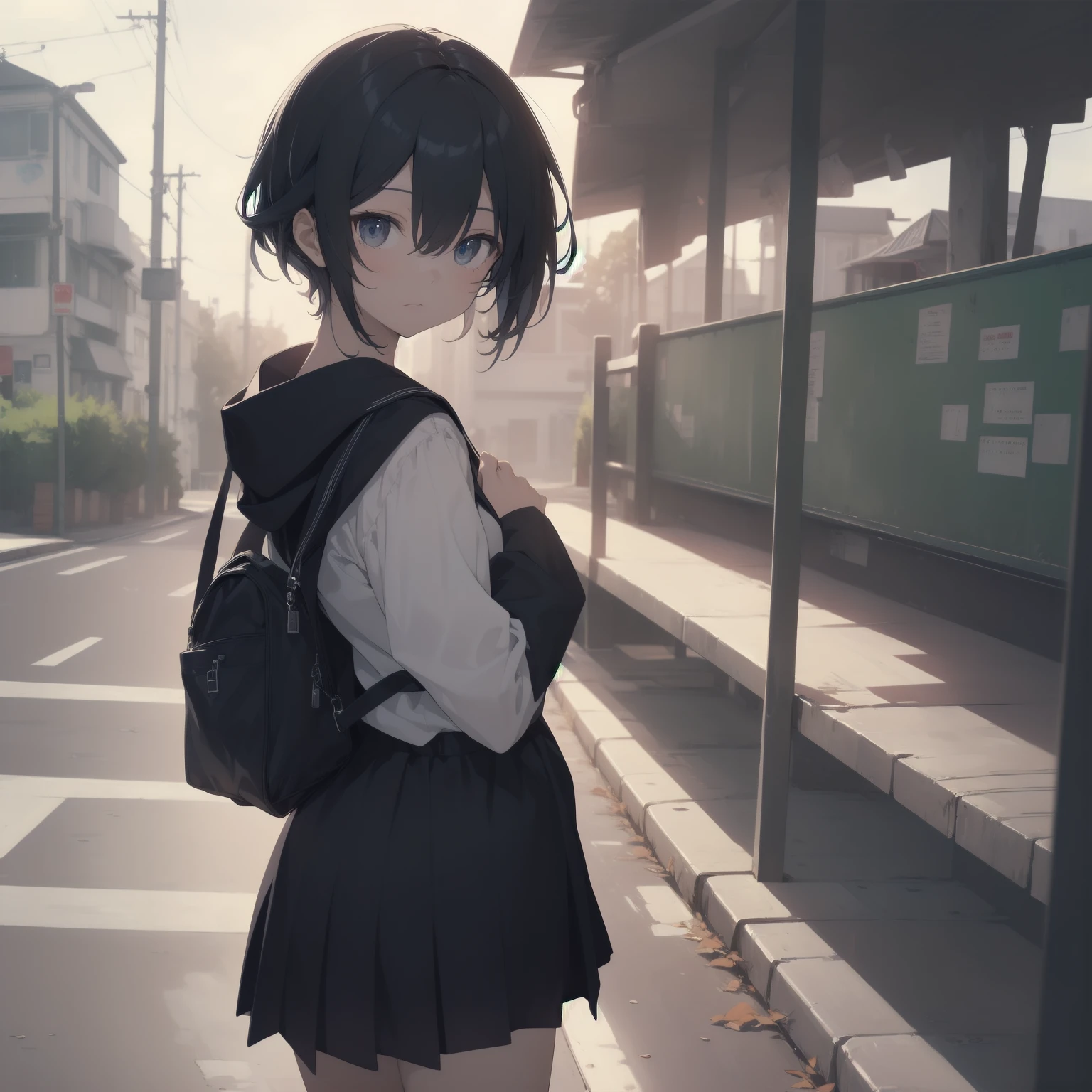 ultra-absurdres-Top quality by artist God, ultra-detailed, high resolution, anime moe artstyle, best anime 8k konachan wallpaper, pixiv contest winner, pool:2810, perfect anatomy,break, 1girl, (Please draw a girl walking sleepily to school alone. )break,(Solo,little female, :1.3),Full limbs, complete fingers,a junior high school student, (very short hair), short cut, flat chest, , small butt, smallck eyes, beautiful detailed eyes, well-proportioned iris and pupils, expressive eyes, highres detailed hair, soft expression, salor school_uniform, sailor collar, serahuku, bow, pleated skirt,(Detailed Lighting), (Detailed background), in the School commute route. break,super detailed skin, Best cinematic lighting powered by famous artist, 8k,beauty illustration,photoshop_(medium),very aesthetic,break,((artist:yuuhagi_(amaretto-no-natsu) )), artist:clamp ,artist:carnelian ,artist:kantoku ,
