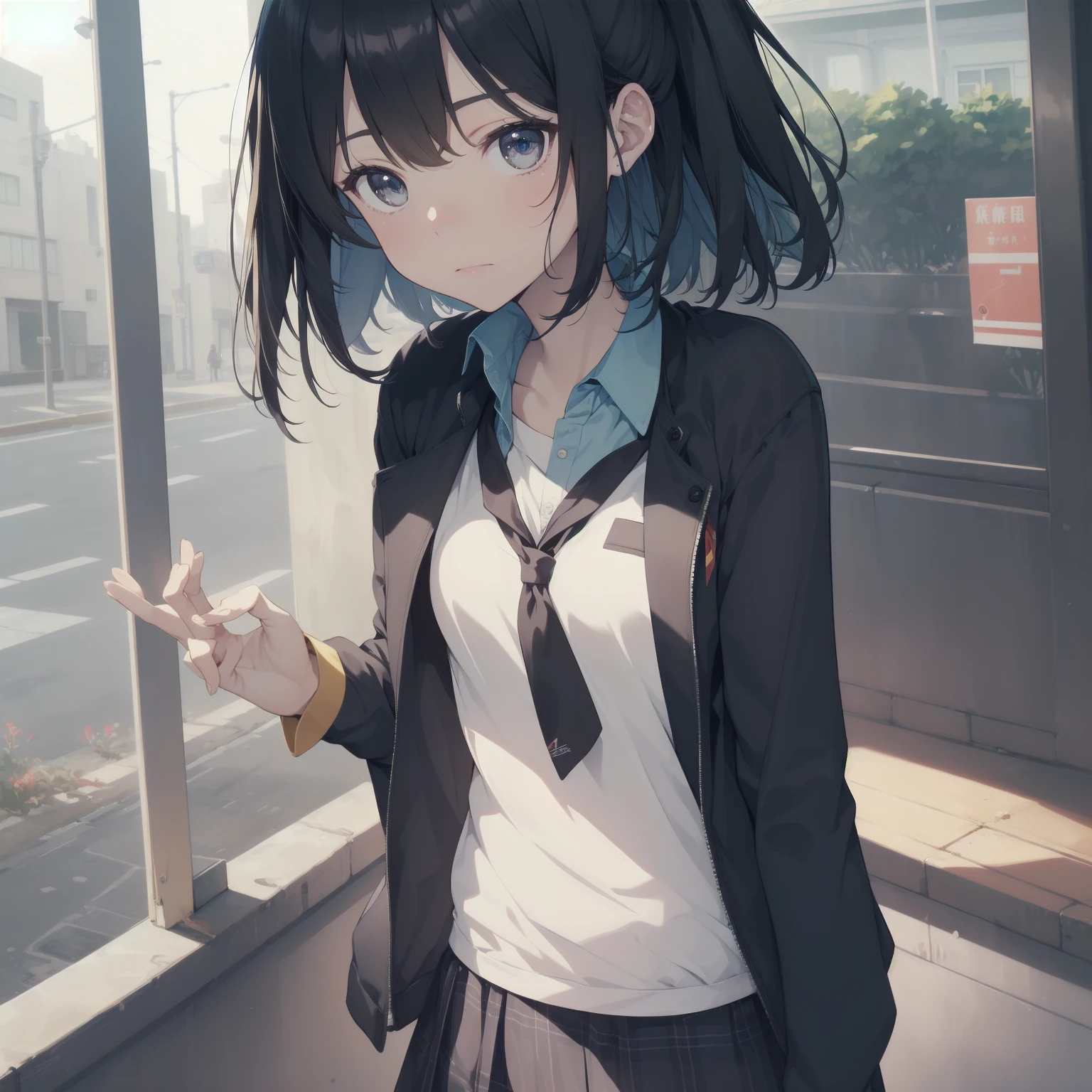 ultra-absurdres-Top quality by artist God, ultra-detailed, high resolution, anime moe artstyle, best anime 8k konachan wallpaper, pixiv contest winner, pool:2810, perfect anatomy,break, 1girl, (Please draw a girl walking sleepily to school alone. )break,(Solo,little female, 13-year-old:1.3),Full limbs, complete fingers,a junior high school student, (very short hair), short cut, flat chest, , small butt, small black eyes, beautiful detailed eyes, well-proportioned iris and pupils, expressive eyes, highres detailed hair, soft expression, salor school_uniform, sailor collar, serahuku, bow, pleated skirt,(Detailed Lighting), (Detailed background), in the School commute route. break,super detailed skin, Best cinematic lighting powered by famous artist, 8k,beauty illustration,photoshop_(medium),very aesthetic,break,((artist:yuuhagi_(amaretto-no-natsu) )), artist:clamp ,artist:carnelian ,artist:kantoku ,