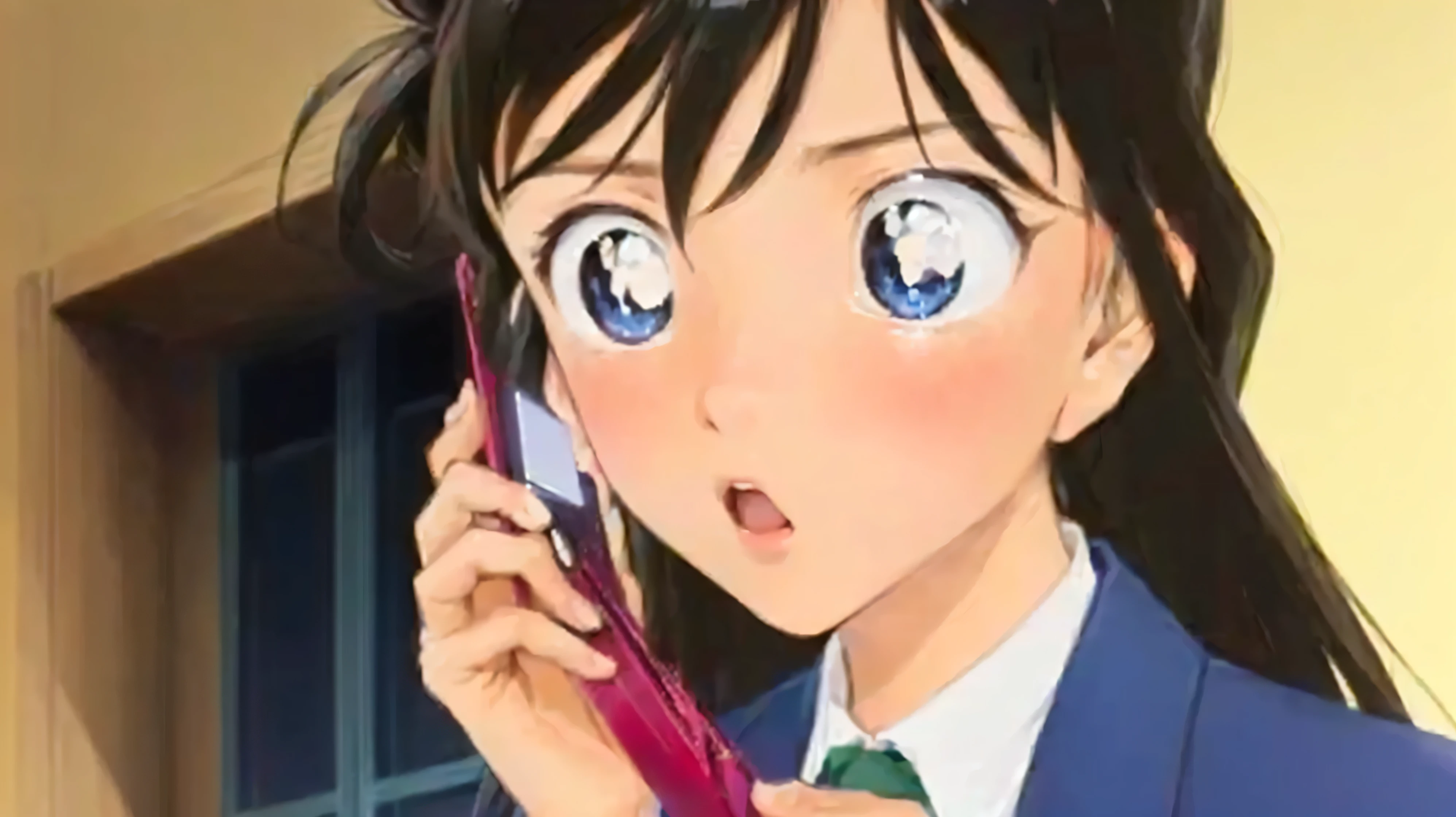 masterpiece, Highest quality, (Highly detailed CG Unity 8k wallpaper), (Highest quality), (Best illustrations), (Best Shadow), Absurd, Realistic lighting, (abyss), Beautiful sparkle, Anime girl talking on a cell phone with a surprised expression, shinichi sakamoto, Shinji, aramaki Shinji, yukio - e, Kentaro Miura!, shinkai makoto, Shonen, Inspired by Hisui Sugiura, up close shot Shinji aramaki, Tatsuya Endo, Shinji ikari