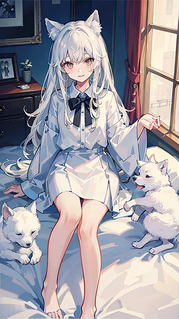 Big white wolf、Shiba Inu、Staying home alone、