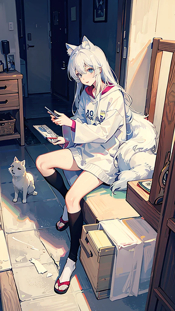 Big white wolf、Shiba Inu、Staying home alone、