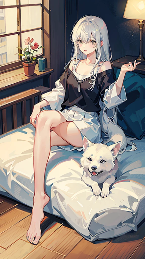 Big white wolf、Shiba Inu、Staying home alone、