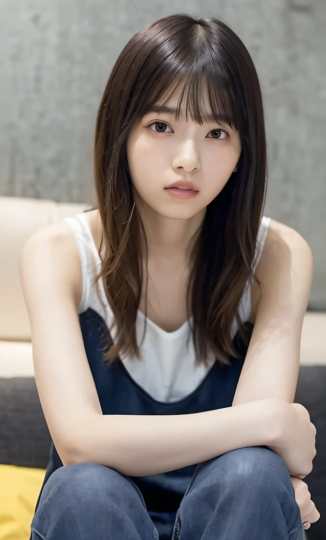 In detail, High resolution, high quality、Perfect dynamic composition, Beautiful attention to detail, Bob Layer Cut、From below、sight、From below、From below、Sit on the sofa、Long legs、despise、Looking into the camera、Hold in hand、Put your hands forward、holding something、Natural color lip, 23 years old、1 person、Clear Skin、Shorts、Shiny Hair、Bedroom、Inside the room、Fashionable clothes、Shibuya Ward、Pique Ice Cream、Loungewear、Fashionable、Beautiful feet、Futomo、shake your head、Glare、Stimulate、Rage、video