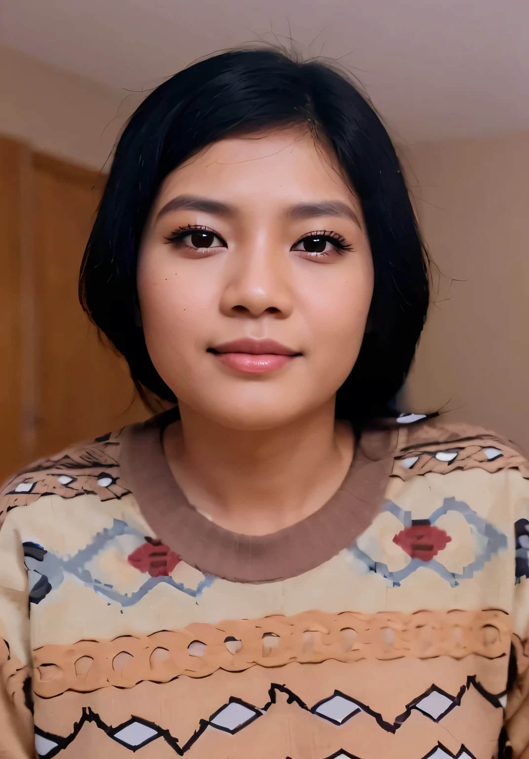 30 years old Indonesian woman with black hair, wearing a nice sweater, clear, detailed, focused, realistic,8k