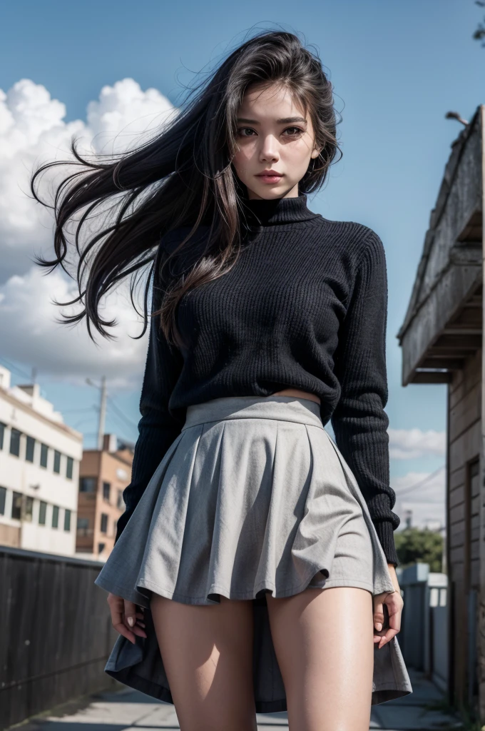 woman battle mini skirt historica joana dark history,hair in the wind
