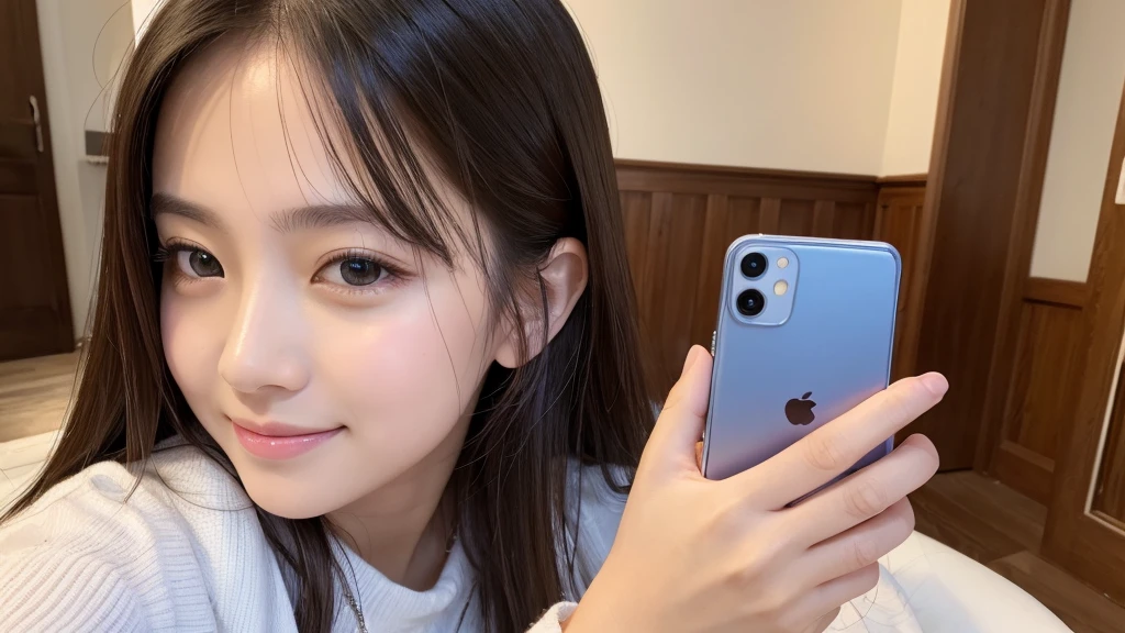 ((Highest quality)), ((masterpiece)), (detailed), One girl, Happy to see the smartphone,10th Generation、