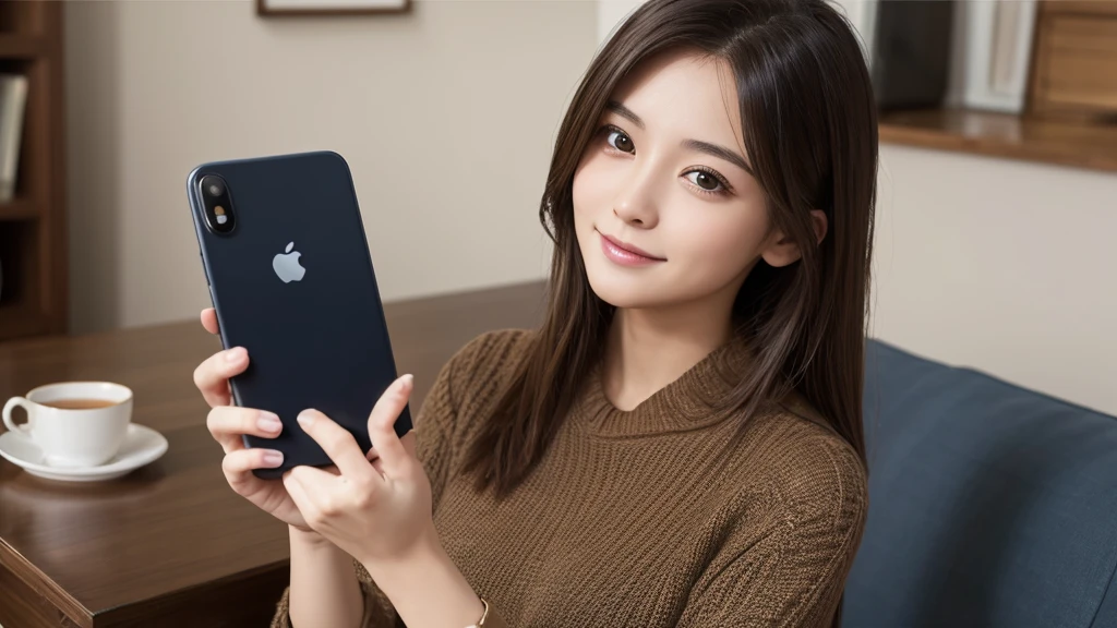 ((Highest quality)), ((masterpiece)), (detailed), One girl, Happy to see the smartphone,10th Generation、