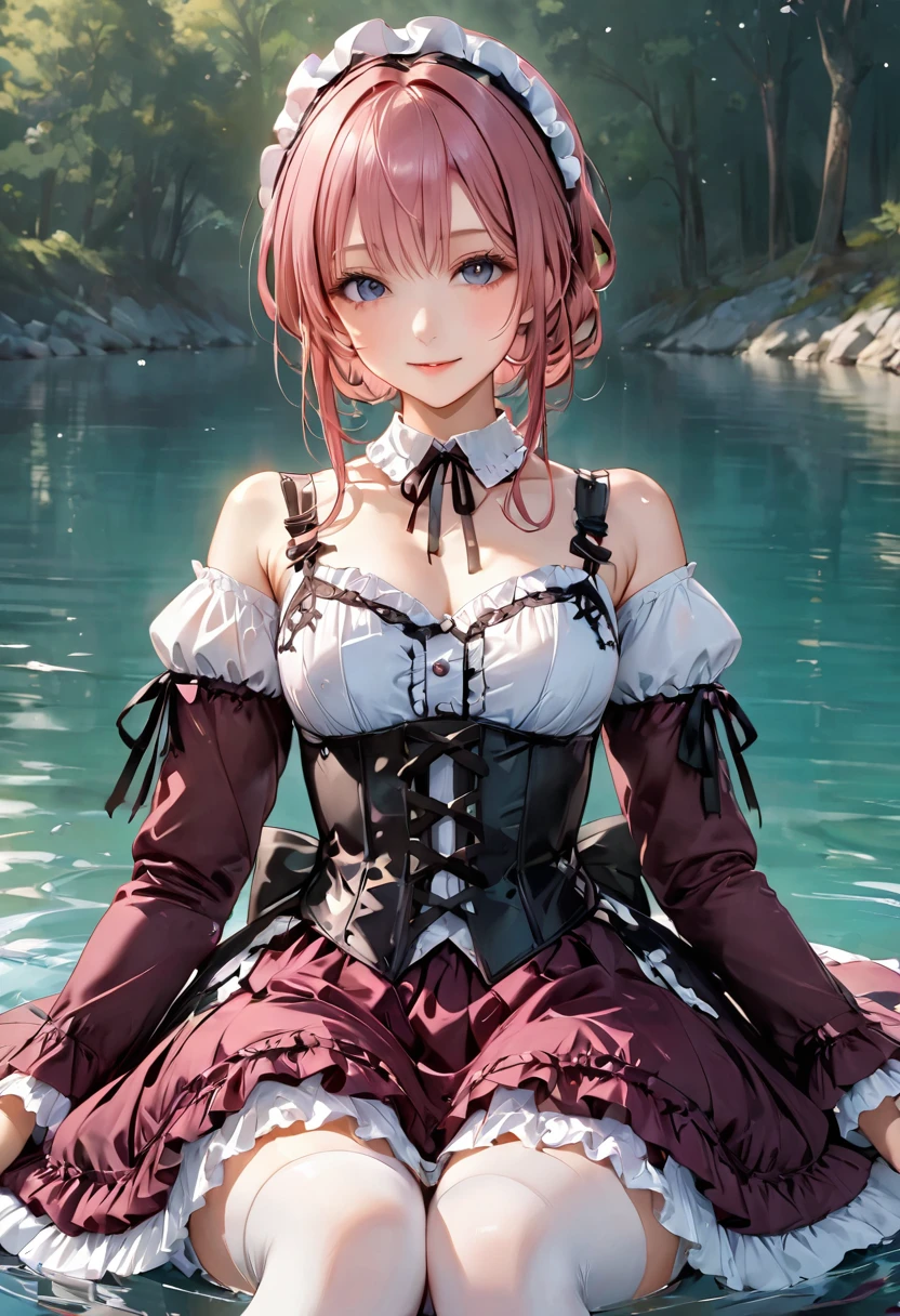 (lingerie:1.3), Takanobu Fujiwara(Takanobu Fujiwara)Digital rendering is, Pixiv, Rococo, ビクトリアゴシックLolita Fashion, Lolita Style,Lolita Fashion, one piece,She is swimming in the lake,petticoat,Spread your legs, (Detailed description of the garment), cold, White skin, (Detailed explanation of teak), 1080P,8k wallpaper、Highest quality