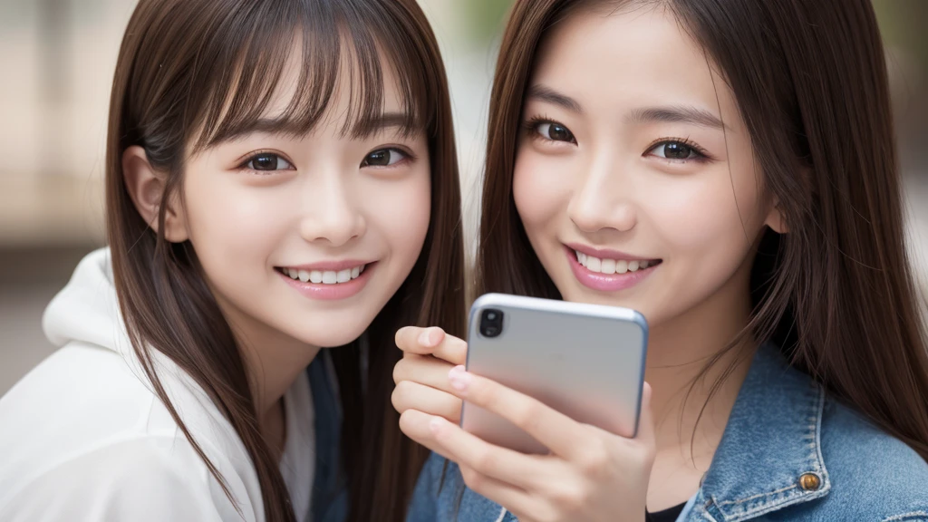 ((Highest quality)), ((masterpiece)), (detailed), One girl, Happy to see the smartphone,20th Generation、smile