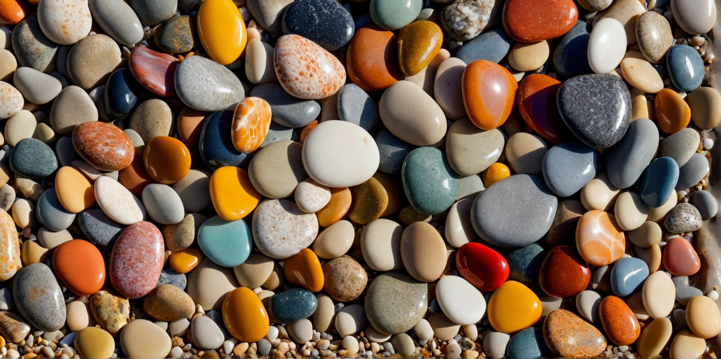 image of shiny colorful beach pebbles in clear, beautiful, warm and natural sea water on the beach for background or wallpaper