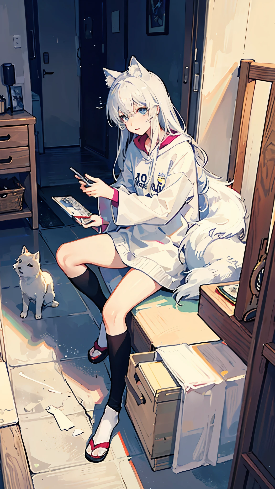 Big white wolf、Shiba Inu、Staying home alone、