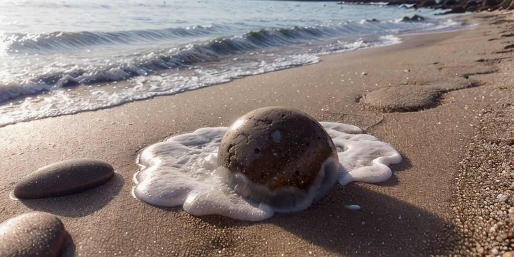 Image of colorful, shiny beach pebbles in clear and natural sea water on the beach for background or wallpaper