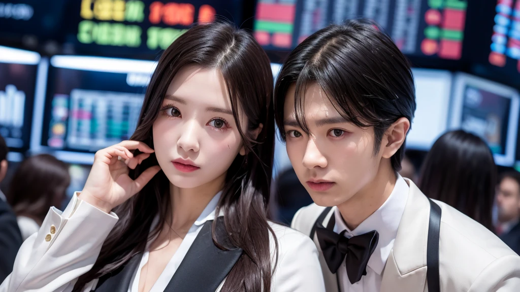 Troubled face、stock market、Physiologically correct body、Formal wear