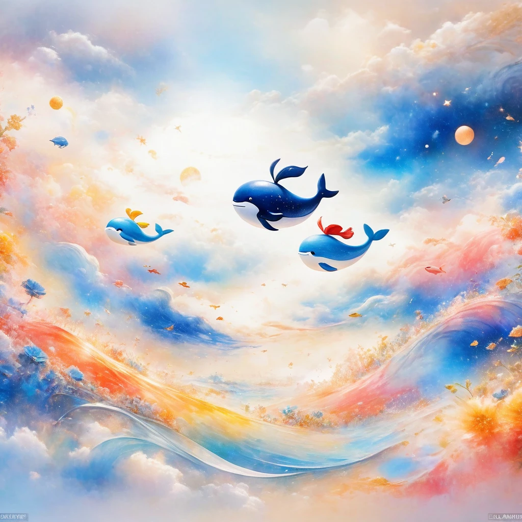 (Flying whales,In space), nebula(Artworks by Slawomir-Maniak), Lush Watercolor Palette Canvas/Acrylic Fiber, complex, Extreme details, Complex Key, ((Single shot)), ((best quality)), ((masterpiece)) , ( (Practical)), (Ideally), 8K, Impressionism: 0.2 Full HD wallpapers