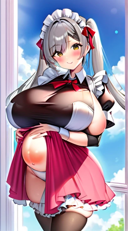 Maid,Big Breasts,Super Breasts,Pregnant women,Pregnant belly,Gray Hair,Twin tails