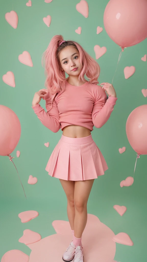 Cute girl，Pink skirt，Meaty face