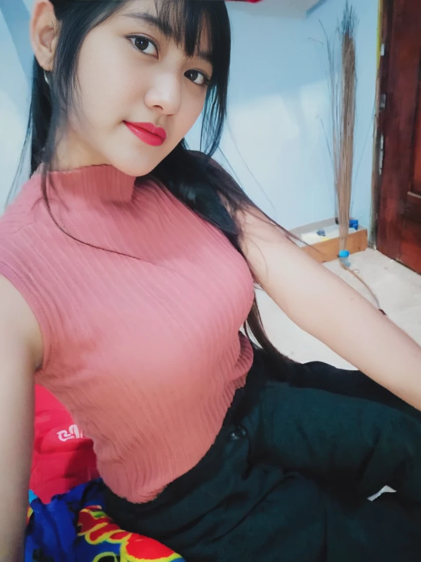 masutepiece, Best Quality, Illustration, Ultra-detailed, finely detail, hight resolution, 8K Wallpaper, Perfect dynamic composition, Beautiful detailed eyes, Natural Lip, Red knitted dress , Big breasts, cleavage. vonzy