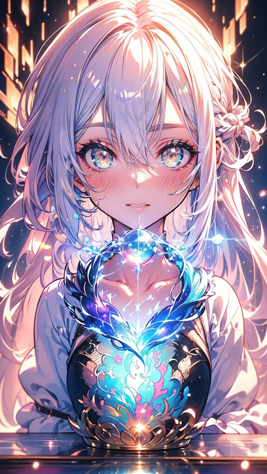 Soft Focus , (明るいグラデーションWatercolor :1.5, Lens flare:1.5 , Sparkling :1.5), shine , dream-like , White Background、Grid illusion, colorful,、((Highly detailed eyes:1.5)),((Face Zoom:1.5)),((Face Focus:1.5)),(((masterpiece、Highest quality、Highest quality、Watercolor)))(curly)、Official Art、Beautiful and aesthetic:1.2)、Glasses:1.5、(With a girl:1.5)、(Fractal Art:1.3)、Upper body、colorful、((Super detailed retina:1.5))、Embarrassing、(abdomen)、((Super Detail Eyes:1.5))、(Rainbow Hair、)((Highly detailed CG Unity 8k wallpaper、masterpiece、Highest quality))、((Super detailedな:1.2))、(Best lighting、Best Shadow、Very delicate and beautiful)、(Highly detailed CG Unity 8k wallpaper、masterpiece、Highest quality、Super detailedな)、(Best lighting、Best Shadow、Very delicate and beautiful)、(Perfect body:1.5),{{{{まばゆいshine}}}}、Rainbow Bridge、(Tabletop:1.2), Highest quality, (figure:1.2), (Super detailed), Hyper Detail, (Delicate and detailed), (Intricate details), (Cinematic Light, Highest qualityのバックライト), Solo Female, Perfect body, (4 Girl), (Best lighting, Very delicate and beautiful), 1 person