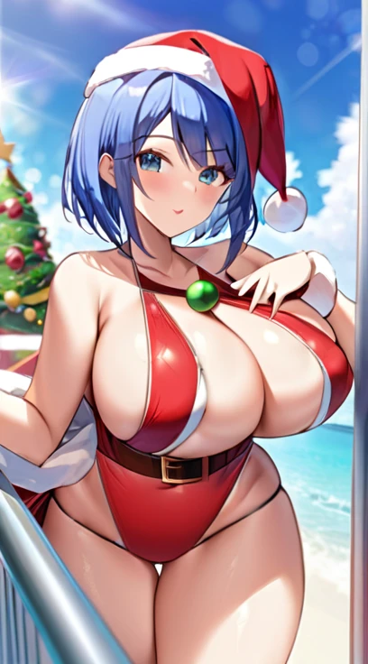 Santa,Swimwear,Big Breasts,Super Breasts,Blue Hair,Bobcut