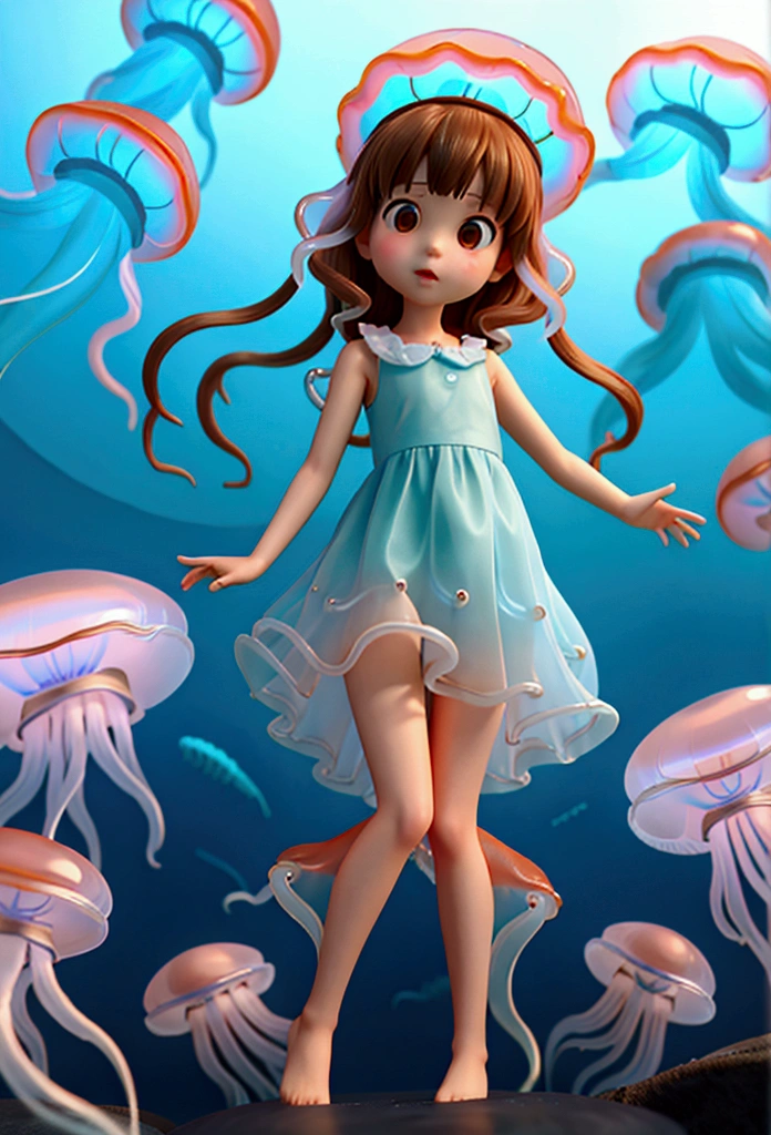 cute***、Yeah,Flat Chest,cute,(Jellyfish Girl:1.2), Put your arms behind your back,In the water,Ruffled Dress, 