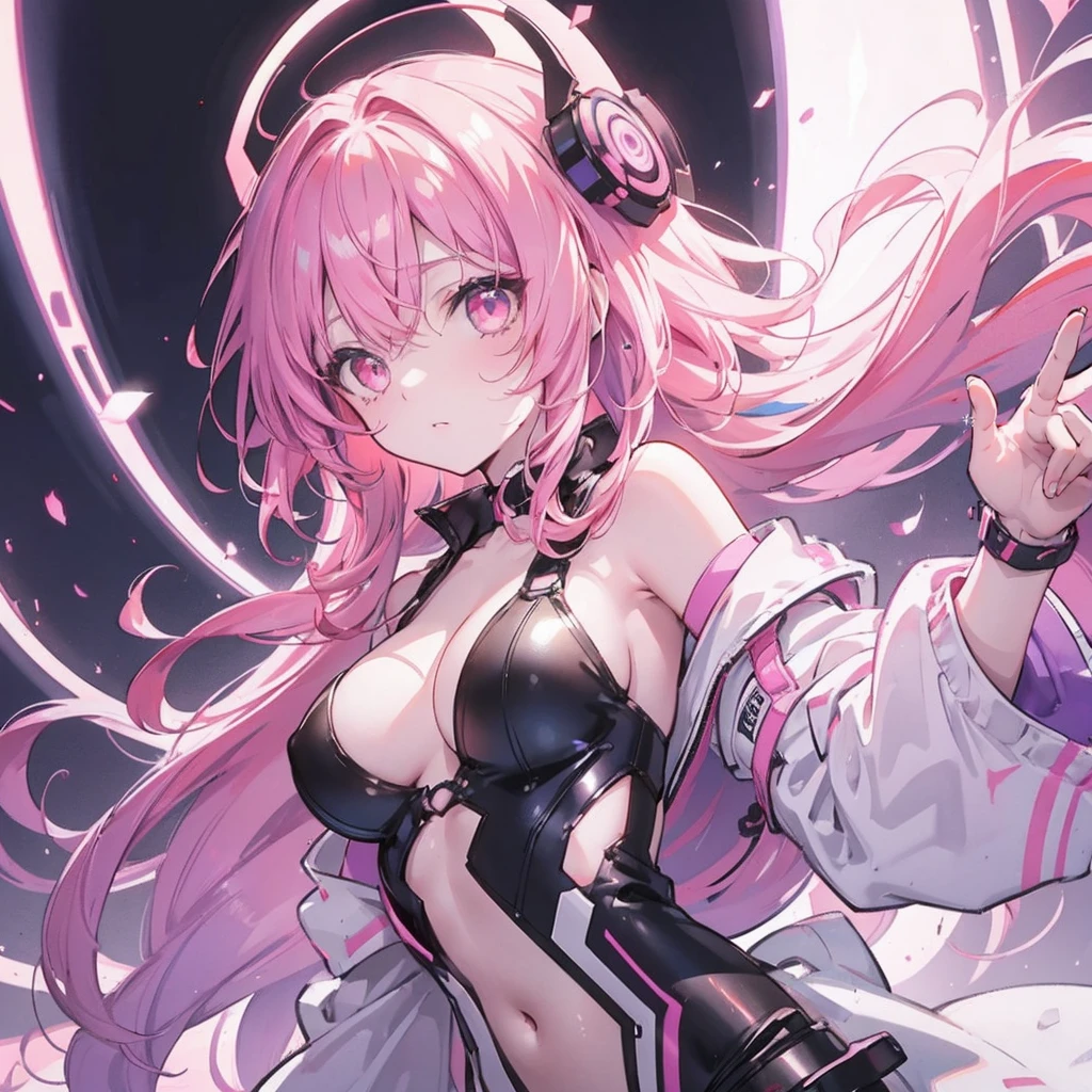Anime shiny fluorescent curly hair, Color:Neon Purple、neon orange、Playing with metal yo-yos、Ultra HD、Masterpiece