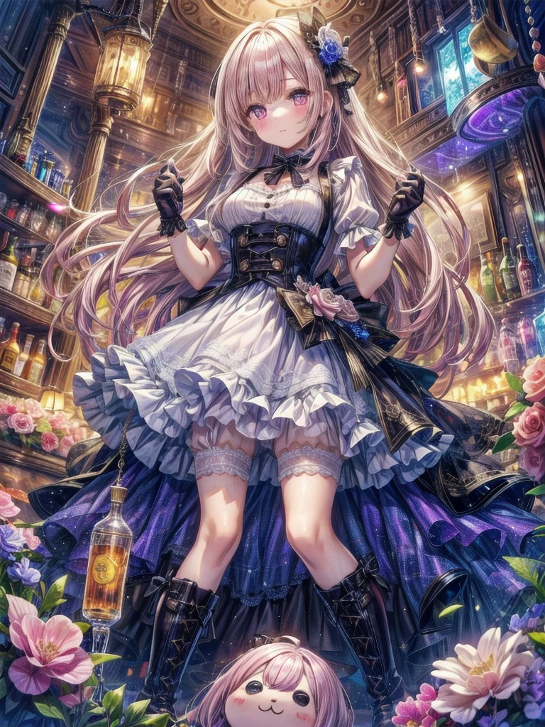 Little Bar Peep、She's a fair-skinned girl with cool pink cheeks.. Her hair is vanilla blonde, A little lighter than Mini's hair. It is in the shape of a ring, Pulled back by two pink ribbons、Comes with lace-trimmed bonnet.
Her dress has been updated a bit.. Over a pale pink eyelet lace skirt、It has a periwinkle polka dot top bordered with white lace.。. Gone are the lace-up bodices.. Her bloomers are pink and white gingham.、It is bordered with lace, Her boots are blue and white. The big doll has no gloves. Shine; Glitter