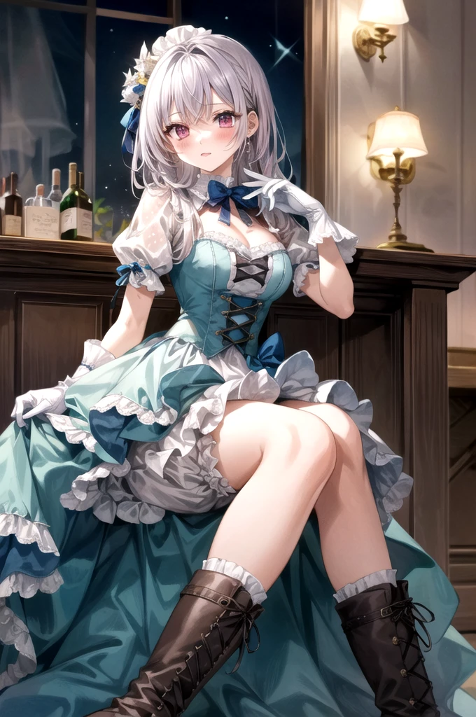 Little Bar Peep、She&#39;s a fair-skinned girl with cool pink cheeks.. Her hair is vanilla blonde, A little lighter than Mini&#39;s hair. It is in the shape of a ring, Pulled back by two pink ribbons、Comes with lace-trimmed bonnet.

Her dress has been updated a bit.. Over a pale pink eyelet lace skirt、It has a periwinkle polka dot top bordered with white lace.。. Gone are the lace-up bodices.. Her bloomers are pink and white gingham.、It is bordered with lace, Her boots are blue and white. The big doll has no gloves.  Shine; Glitter
