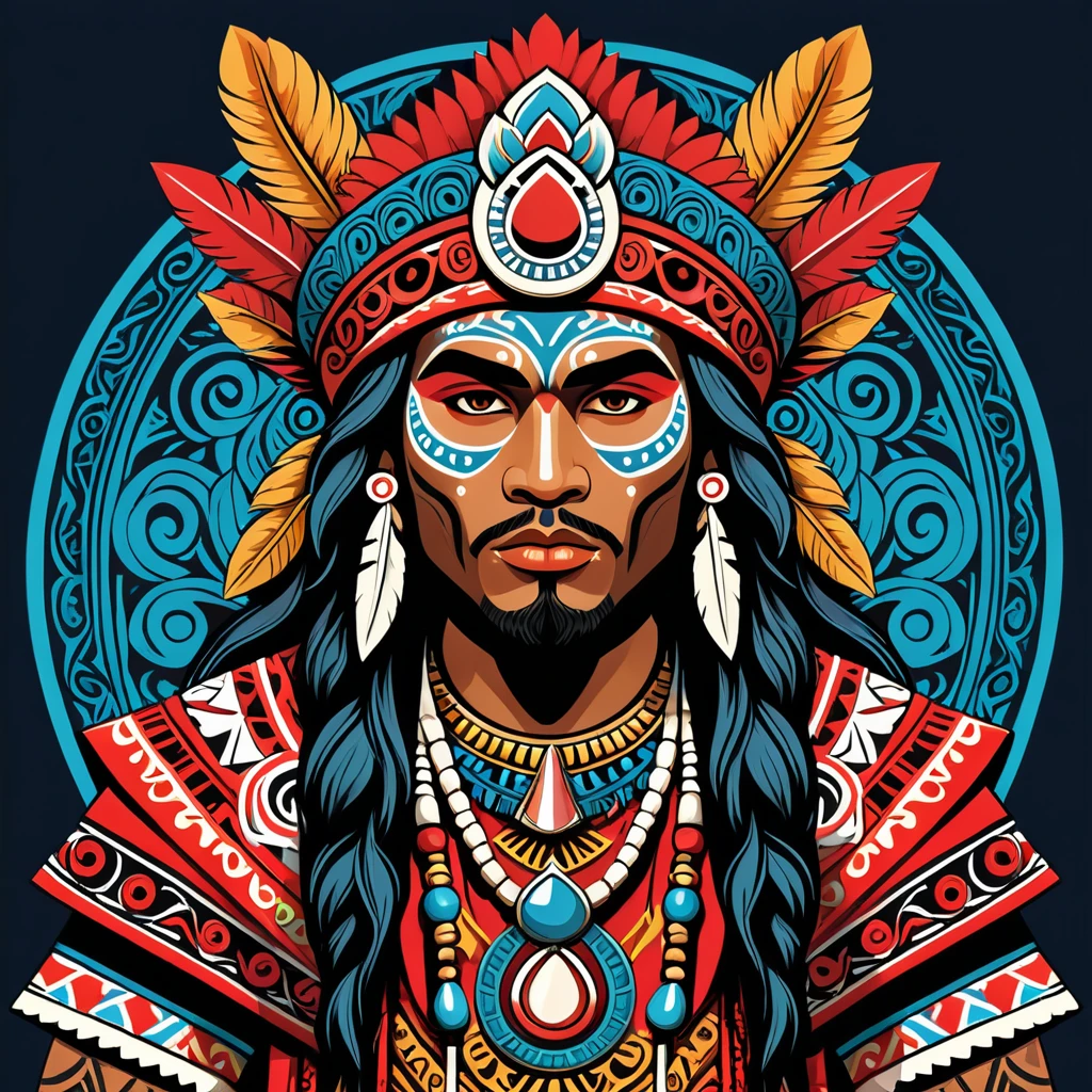 necromancer maori in peruvian folk outfit, vector graphics, strong contours
