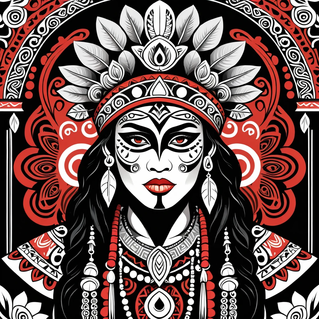 necromancer maori in peruvian folk outfit, vector graphics, strong contours
