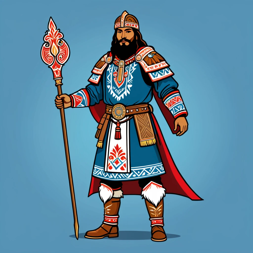 peruvian paladin in nordic folk outfit, vector graphics, strong contours