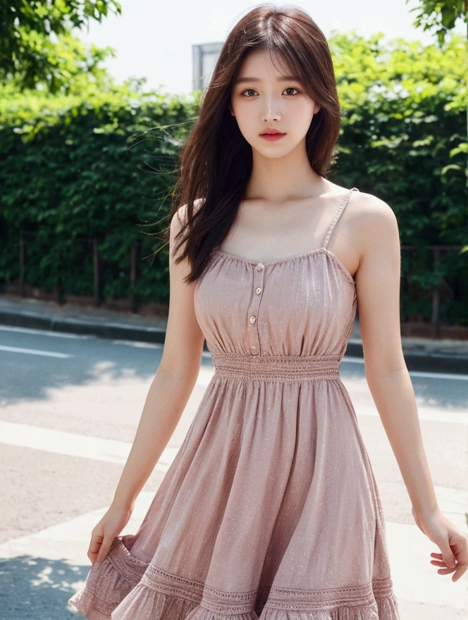 instagram photo, upscaled, ultra hd, ordinary photography, medium shot, 55mm, realistic a woman 20 year old, Notchika, wearing summer dress