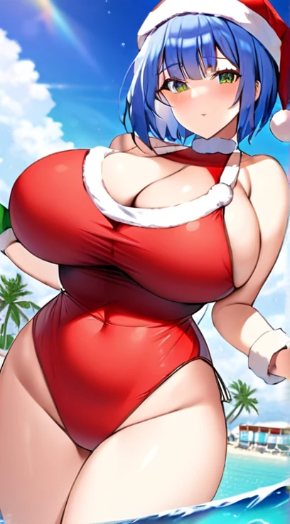 Santa,Swimwear,Big Breasts,Super Breasts,Blue Hair,Bobcut