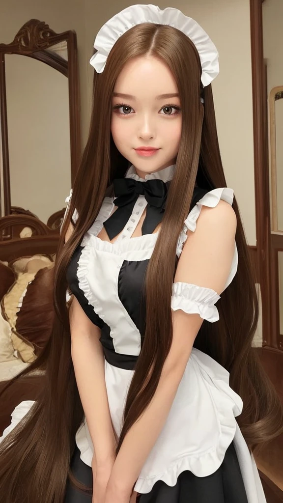 Beautiful woman like an actress Maid Costume Straight hair long Brown Hair
