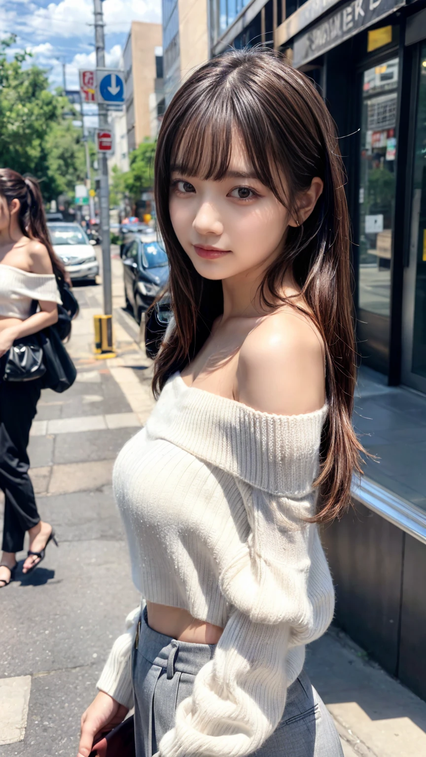 masterpiece, best quality, illustration, Super detailed, fine details, High resolution, 8K,wall paper, perfect dynamic composition,(Details High quality, realistic depiction of eyes:1.3), Off-shoulder white t-shirt and denim mini shorts, straight hair, black hair color, Big Natural Color Lip, bold sexy pose, large breasts, perfect body shape, crying a little、cold gaze, Harajuku style、20 year old girl、cute type、lolita、beautiful legs, nightclub, Gravure Idol, at midnight