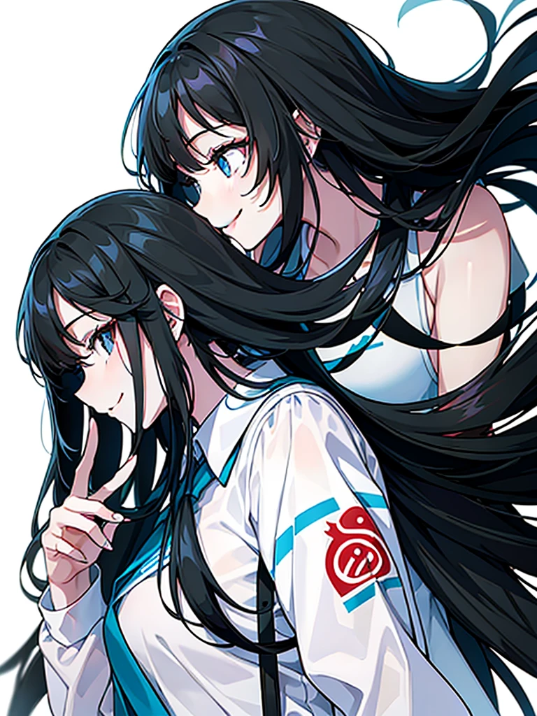 girl、Long Black Hair、Beauty、high school student、From the side a little、smile、Face close-up、White background