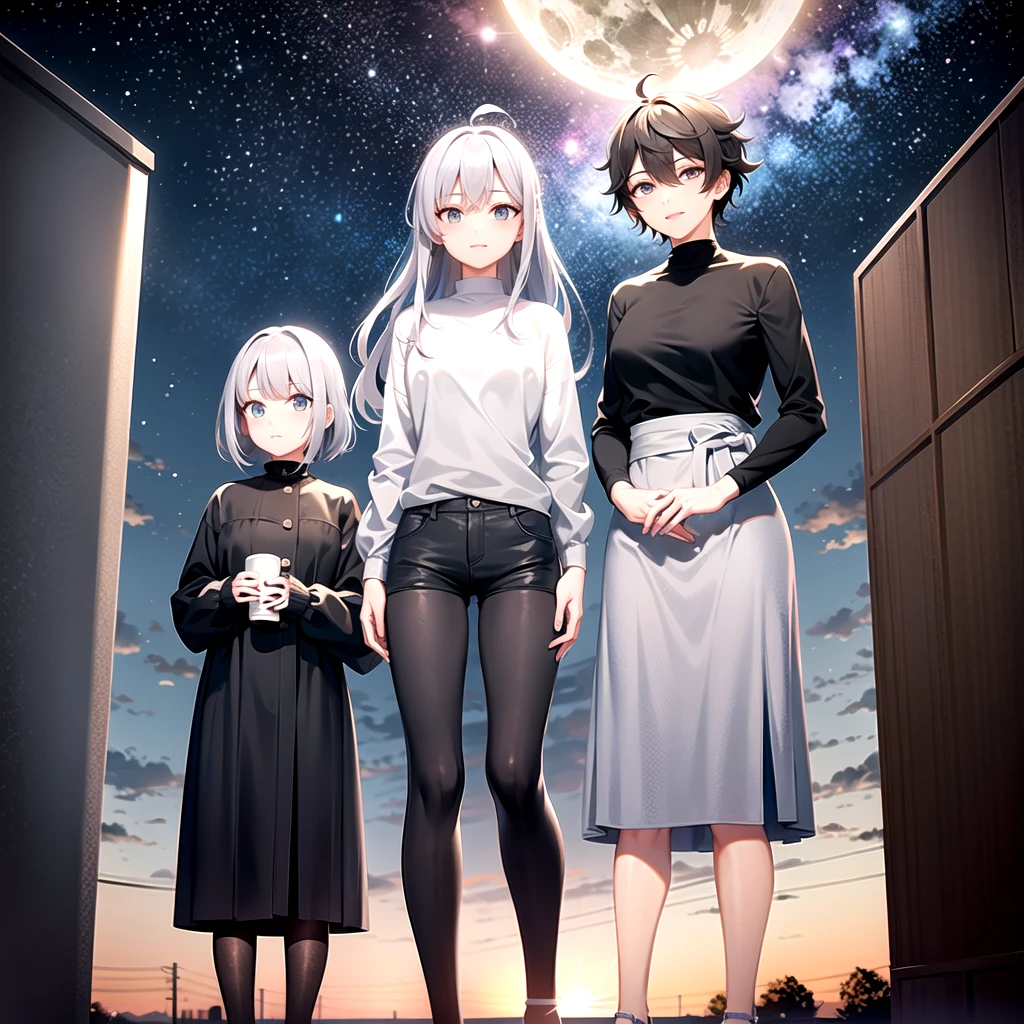 The background is the city, perfect Gray-haired girl, , Gray-haired, Gray-haired god, Cute anime waifu in beautiful clothes, Gray-haired, Best anime 4k konachan wallpaper, Small Curvy , Pixiv ArtStation の guvez, Gray-haired girl, Nightcore, Standing on a tree, Look up at the stars, The face is very detailed
