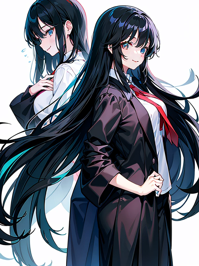 girl、Long Black Hair、Beauty、high school student、From the side、smile、White background