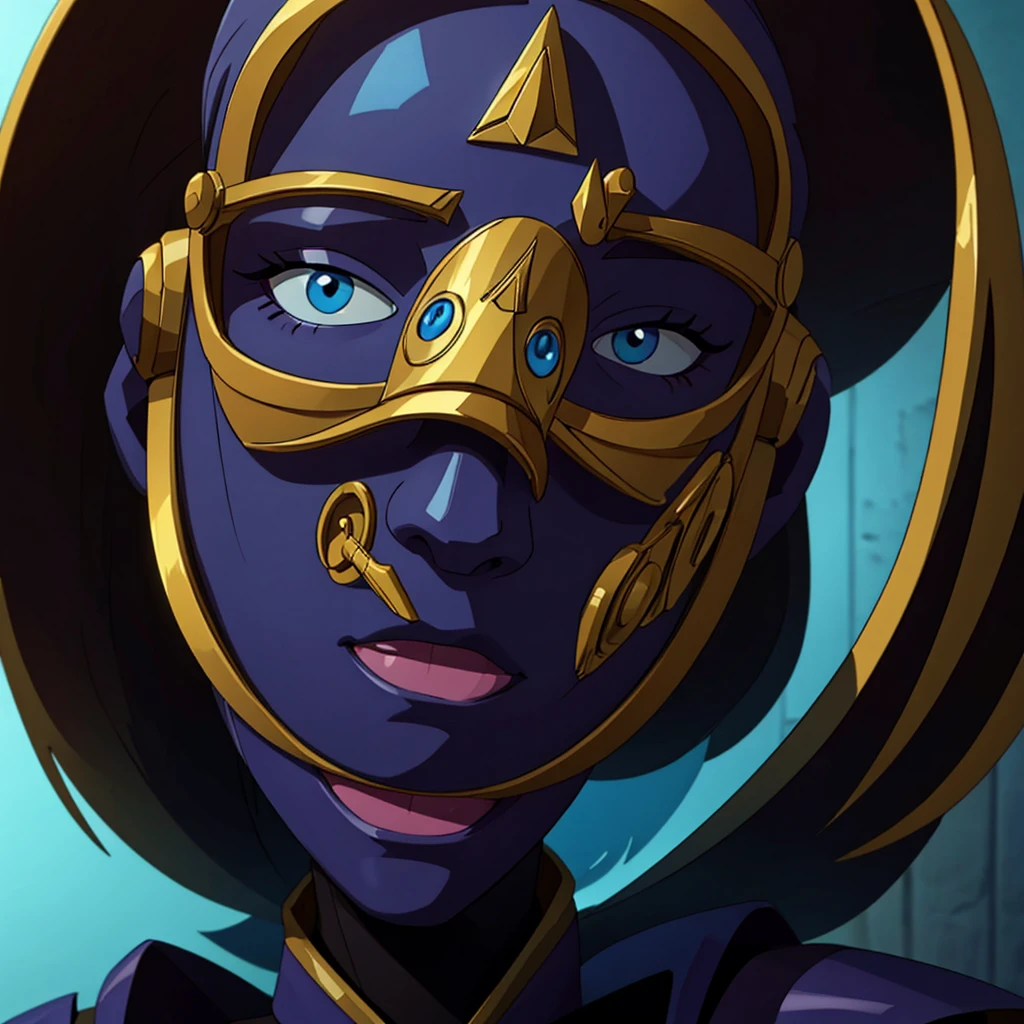 close up robot alchemist face with venetian mask
