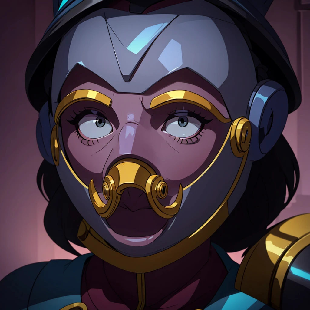 close up robot alchemist face with venetian mask
