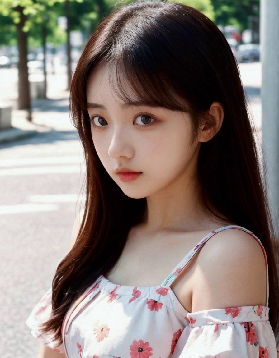instagram photo, upscaled, ultra hd, ordinary photography, medium shot, 55mm, double eyelids, realistic a woman 20 year old, Notchika, wearing summer clothes