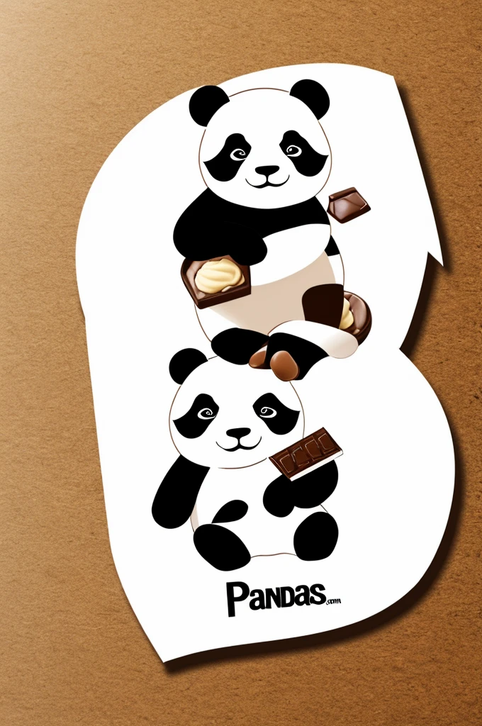 Crea un logo de un panda con un chocolate, a color 