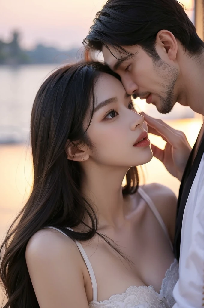 Beautiful and gentle ladies and handsome and cool men,Sweet atmosphere,Perfect face,bust,Look at each other affectionately