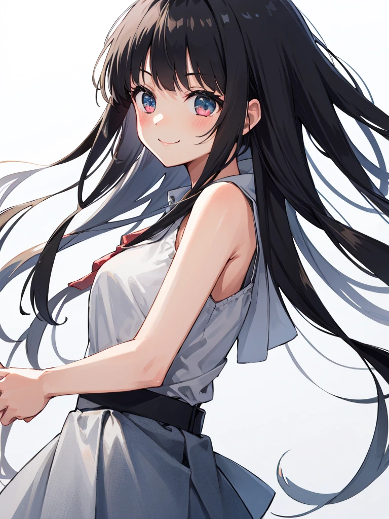 girl、Long Black Hair、smile、high school student、cute、White background、From the side a little
