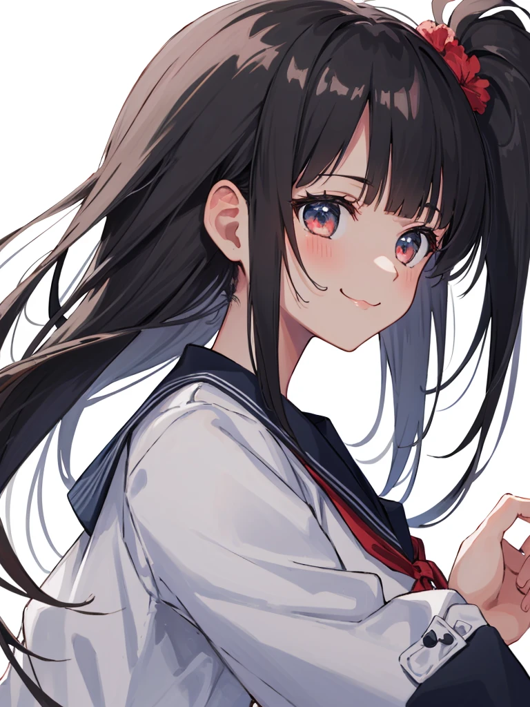 girl、Long Black Hair、smile、high school student、cute、White background、From the side a little