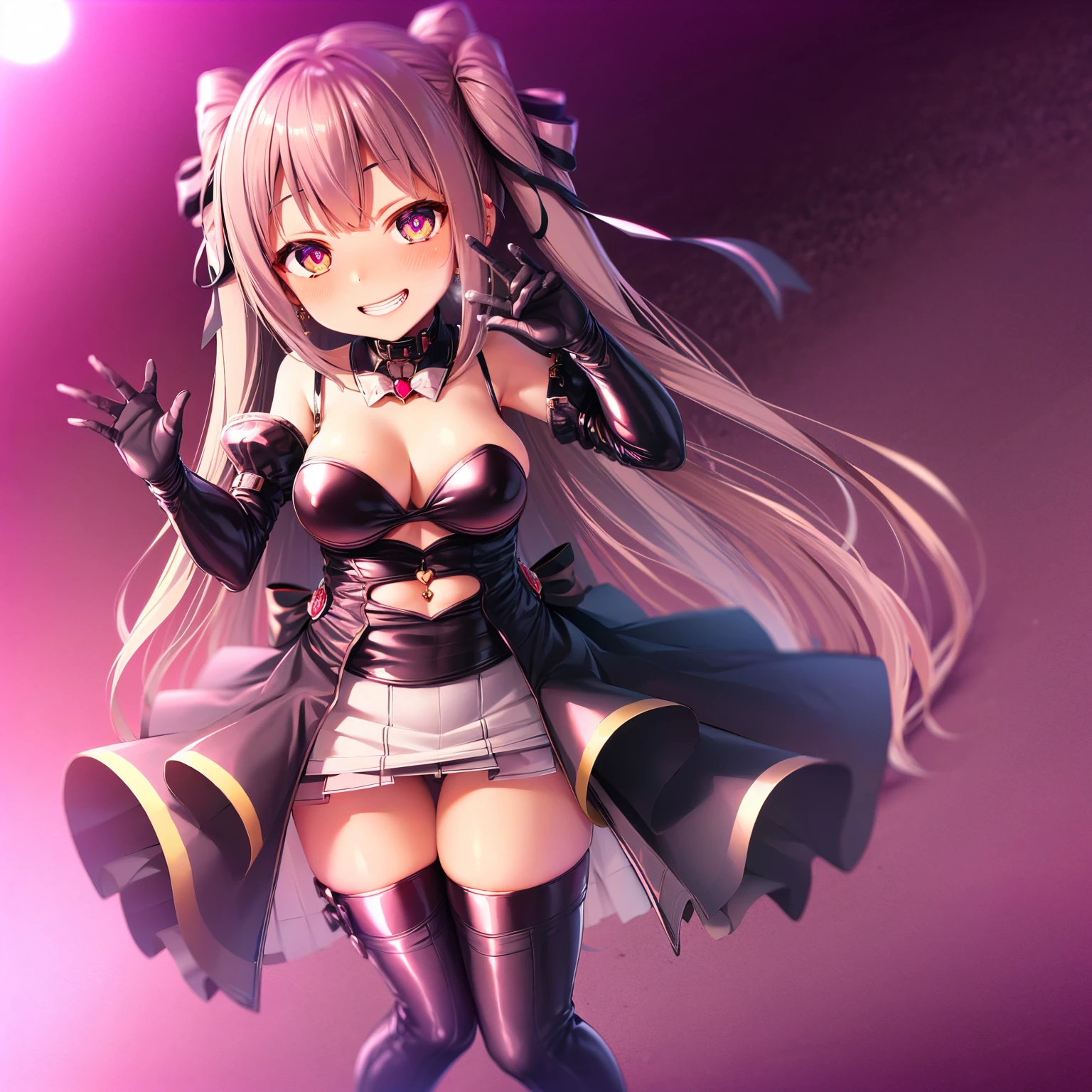 ((Highest quality)), ((masterpiece)), (detailed), (Character Focus、breast focus,whole body), Anime 2D Rendering, Realistic young anime woman, Five Fingers, Perfect Face, Beautiful details, 1 girl, alienation, tattoo, double, High Leg Raise, corruption, heart-shaped pupils, heart, Symbol-shaped pupil, red面, Open your mouth, pubic tattoo, Focus Only, collar, Coed Nipples, smile,jewelry, Magical girl, Dark Man, Earrings, eternal, Long Hair, Large Breasts, comfortable_thigh, Black knee-high stockings, 国家反corruption局,((Highest quality)), ((masterpiece)), (detailed), (Character Focus、breast focus,whole body), Realistic young anime woman, Five Fingers, Perfect Face, Beautiful details, Beautiful body, Beautiful breasts, Beautiful thigh, (Large Breasts)、(Long Hair)、((Grin))、She turned her face and body towards the audience.,美丽的脸庞和迷人的smile,eternal、(masterpiece, Highest quality:1.2), National Anti-Corruption Bureau, Wrong smile, Long Hair, Bunny ears, Bunny girl, Long Hair, Glowing eye, Transparent black leather jacket,Short mini dress,(Ilyasviel of Einzbern),red_eye,Pink Hair,(French Braid),Bronze Skin,Aheiyan