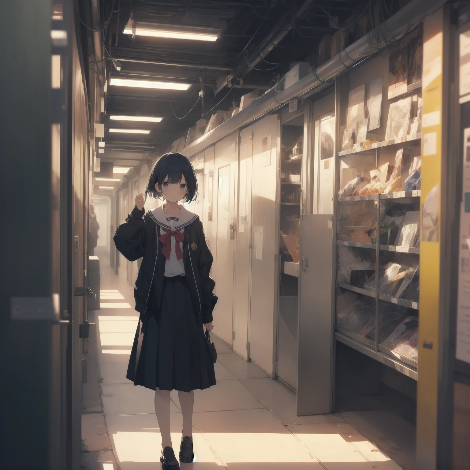 ultra-absurdres-Top quality by artist God, ultra-detailed, high resolution, anime moe artstyle, best anime 8k konachan wallpaper, pixiv contest winner, pool:2810, perfect anatomy,break, 1girl, (Please draw a girl walking sleepily to school alone. )break,(Solo,little female, 13-year-old:1.3),Full limbs, complete fingers,a junior high school student, (very short hair), short cut, flat chest, , small butt, small black eyes, beautiful detailed eyes, well-proportioned iris and pupils, expressive eyes, highres detailed hair, soft expression, salor school_uniform, sailor collar, serahuku, bow, pleated skirt,(Detailed Lighting), (Detailed background), in the School commute route. break,super detailed skin, Best cinematic lighting powered by famous artist, 8k,beauty illustration,photoshop_(medium),very aesthetic,break,((artist:yuuhagi_(amaretto-no-natsu) )), artist:clamp ,artist:carnelian ,artist:kantoku ,