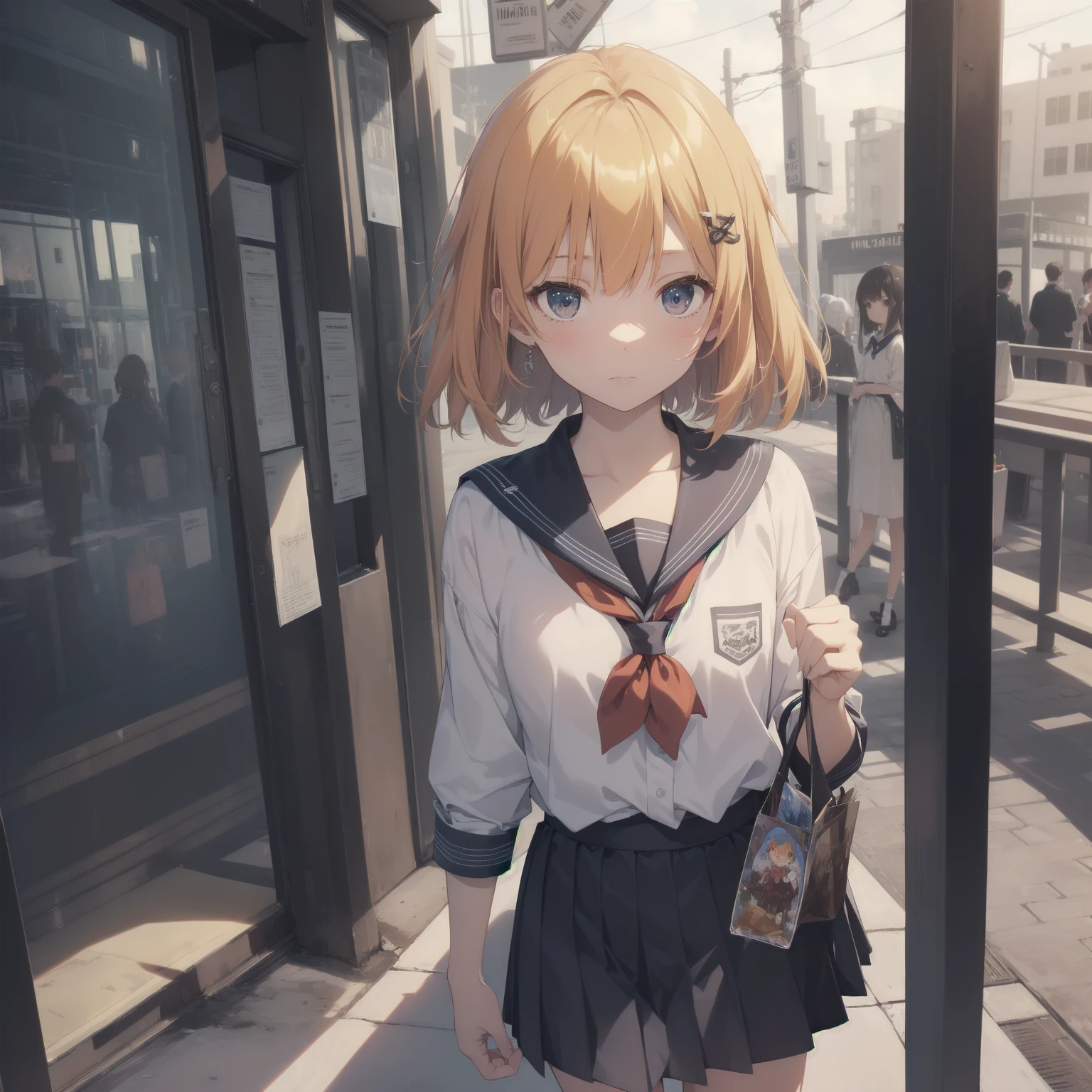 ultra-absurdres-Top quality by artist God, ultra-detailed, high resolution, anime moe artstyle, best anime 8k konachan wallpaper, pixiv contest winner, pool:2810, perfect anatomy,break, 1girl, (Please draw a girl walking sleepily to school alone. )break,(Solo,little female, 13-year-old:1.3),Full limbs, complete fingers,a junior high school student, (very short hair), short cut, flat chest, , small butt, small black eyes, beautiful detailed eyes, well-proportioned iris and pupils, expressive eyes, highres detailed hair, soft expression, salor school_uniform, sailor collar, serahuku, bow, pleated skirt,(Detailed Lighting), (Detailed background), in the School commute route. break,super detailed skin, Best cinematic lighting powered by famous artist, 8k,beauty illustration,photoshop_(medium),very aesthetic,break,((artist:yuuhagi_(amaretto-no-natsu) )), artist:clamp ,artist:carnelian ,artist:kantoku ,
