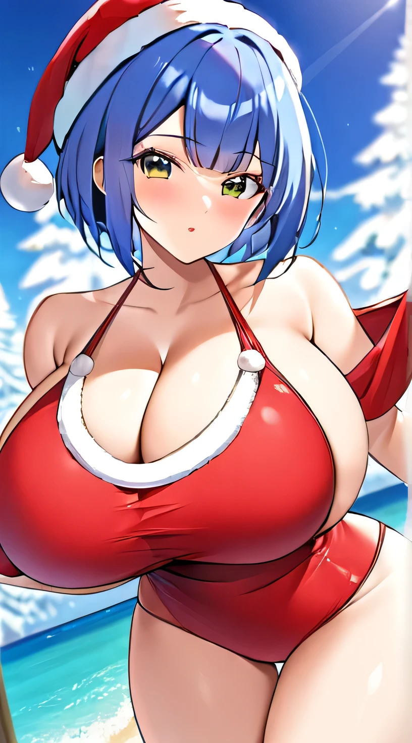 Santa,Swimwear,Big Breasts,Super Breasts,Blue Hair,Bobcut