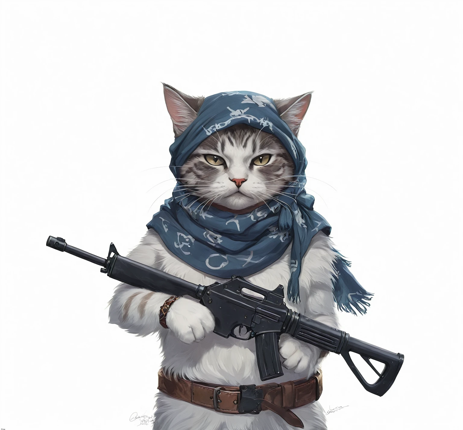 arafed cat with a gun and scarf on, cat the assassin, anthropomorphic cat ninja, armored cat, with a white muzzle, anthropomorphic female cat, anthro cat, anthropomorphic cat, cybercat, ninja cat, cat donald rumsfeld, an anthro cat, cat warrior, angry cat, cat furry